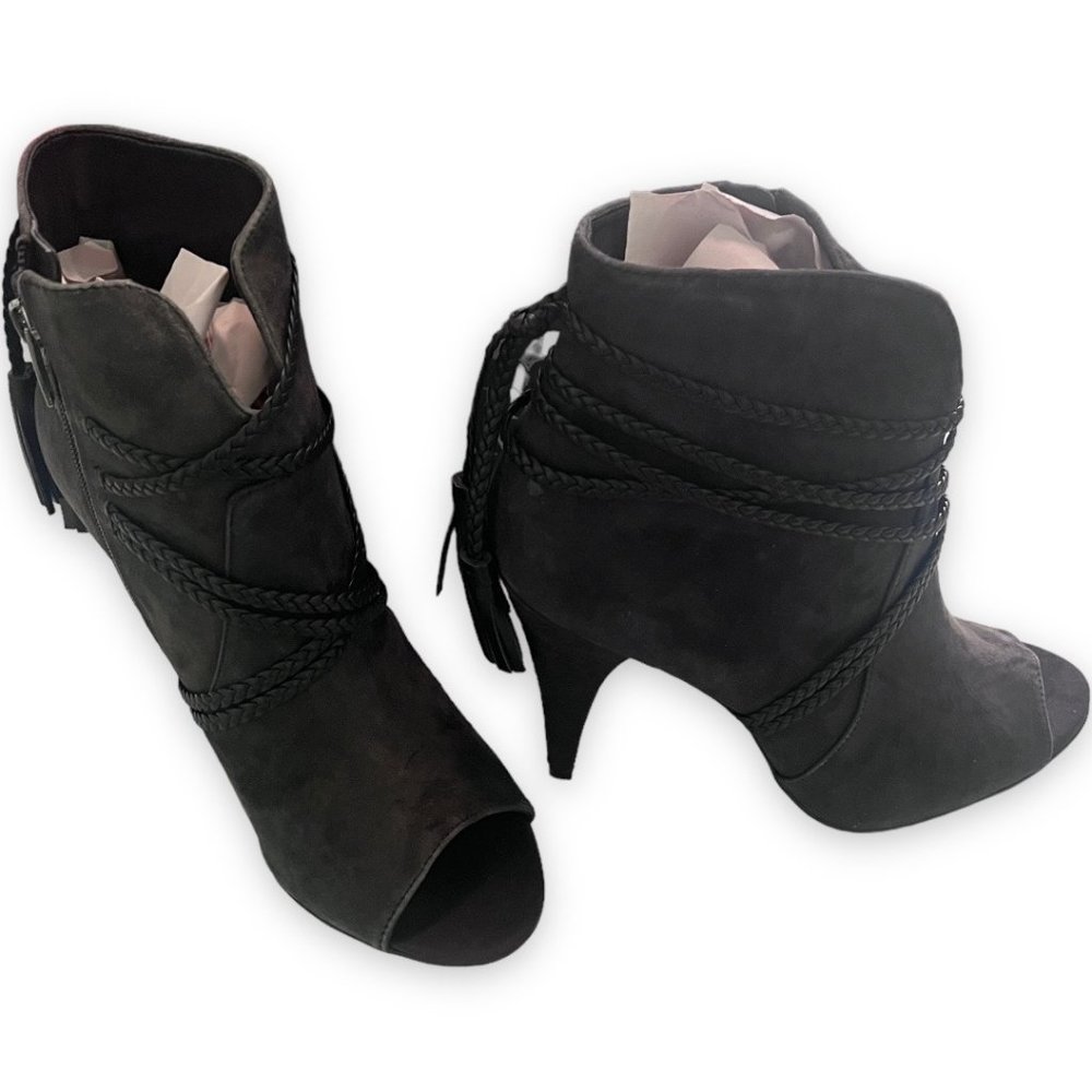 NEW Vince Camuto Womens Suede Open Toe Booties, Black Size:10M